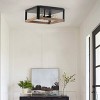 Industrial Rustic 4-Light Flush Mount Ceiling Light, Matte Black and Wood Ceiling Fixture, Open Frame - 3 of 4