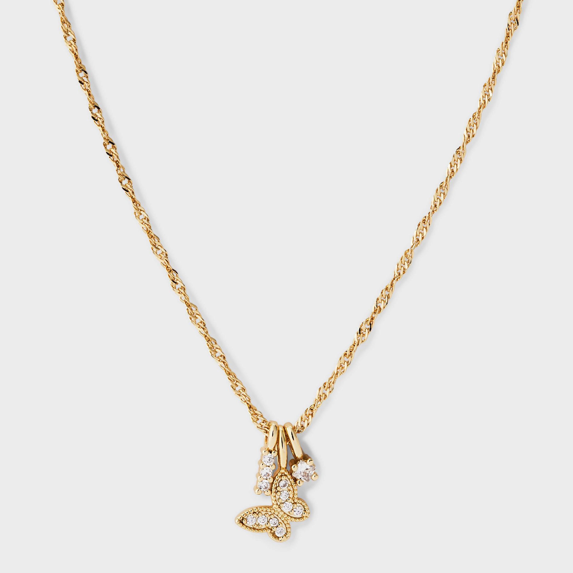 14K Gold Plated & Cubic Zirconia Butterfly Charm Twist Chain Necklace - A New Day™ Gold