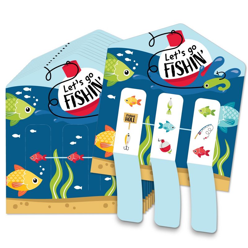 Big Dot of Happiness Let's Go Fishing - Fish Themed Birthday Party or Baby Shower Game Pickle Cards - Pull Tabs 3-in-a-Row - Set of 12, 1 of 7