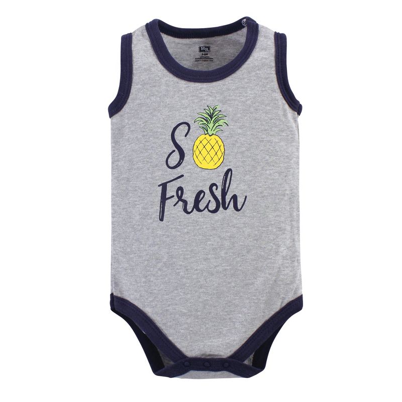 Hudson Baby Infant Boy Cotton Sleeveless Bodysuits 5pk, Pineapple, 3 of 6
