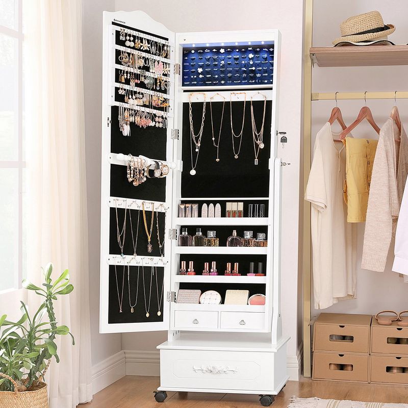 SONGMICS LED Mirror Jewelry Cabinet Organizer Standing Jewelry Armoire Adjustable Brightness and 3 Shades of Light White, 3 of 9
