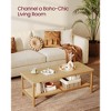 2-Tier Coffee Table with Rattan Shelf, 47.2 Inch Rectangular Living Room Table with Rounded Corners, 110 lb Capacity for Sofa Office, Oak Beige - 3 of 4