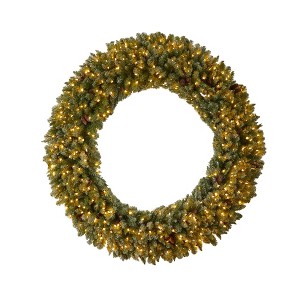 Nearly Natural 6’ Giant Flocked Christmas Wreath with Pinecones, 400 Clear LED Lights and 920 Bendable Branches - 1 of 4