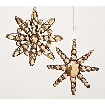 Roman 5.5" Jeweled Diamond Gem Snowflake Christmas Ornament - Amber