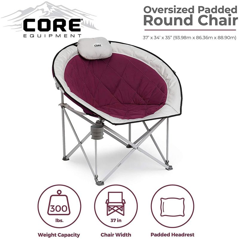 Core Equipment Oversized Padded Round Saucer Moon Outdoor Camping Folding Chair with Headrest, Wine, 5 of 7