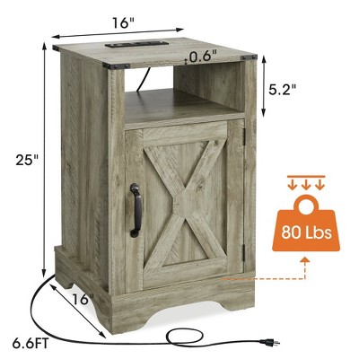 15.75"Farmhouse Nightstand Side Table, Wooden Rustic End Table,LIGHT GREY