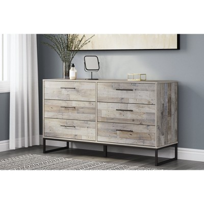 Beige and Black 6-Drawer Mid-Century Modern Dresser