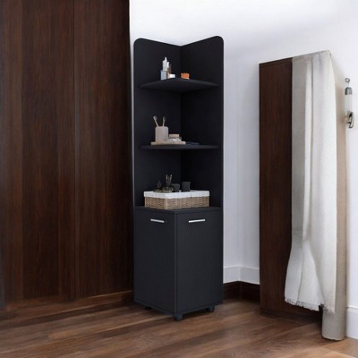 Alilang 14.80 Inch Tall Corner Storage Cabinet with Open Shelves and Hidden Compartments-Black