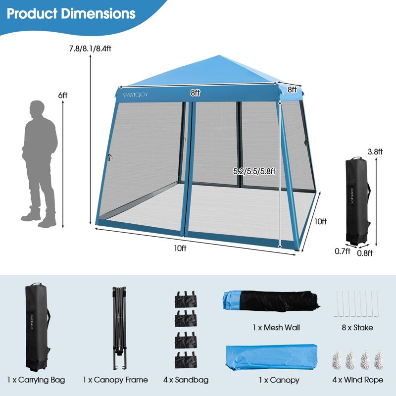 Costway 10x10Ft Patio Outdoor Instant Pop-up Canopy Slant Leg Mesh Tent Folding White/Blue/Grey, 3 of 10