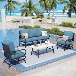 Captiva Designs 4 PCS Metal Patio Furniture Conversation Set with Rocking Armchairs for Garden Porch Backyard - 1 of 4