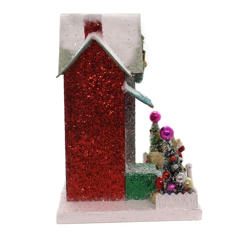 Cody Foster 11.0 Inch Merry & Bright Glitter Cottage Putz House Reindeer Christmas Village Buildings, 3 of 5
