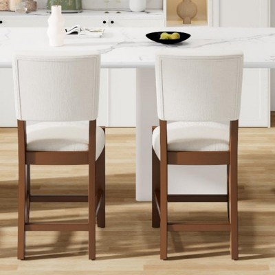 DSVIMOY Counter and Bar Stool Set of 4 Mid Century Modern Linen Upholstered Design for Dining or Kitchen Island, Off-White, 43"*23.25"*18.5"