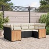 vidaXL 6 Piece Patio Sofa Set with Cushions Black Poly Rattan - Black and Cream - 2 of 4