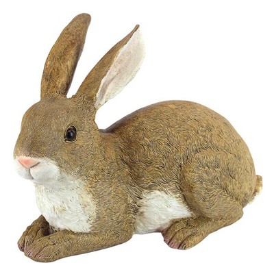 Hand-Painted Brown and White Resin Bunny Garden Statue