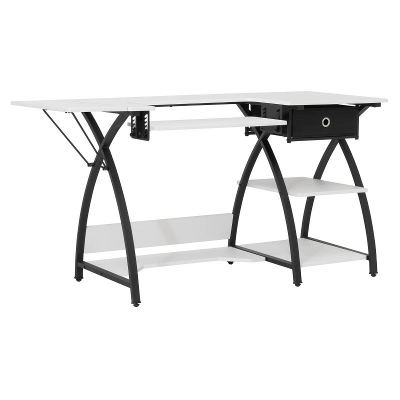 Comet Plus Hobby/Office/Sewing Desk with Fold Down Top, Height Adjustable Platform, Bottom Storage Shelf and Drawer Black/White - Sew Ready, 5 of 20