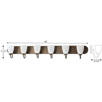 Antique Bronze 48" 6-Light Bath Bracket with Etched Glass Shades
