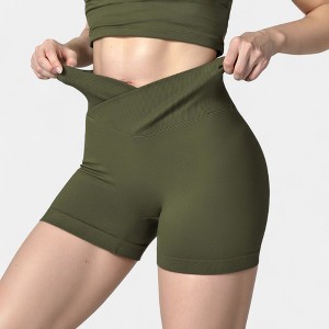 Anna-Kaci Active Women's High Waist Seamless Ribbed Biker Shorts with Crossover Waistband and Compression Fit - 1 of 4