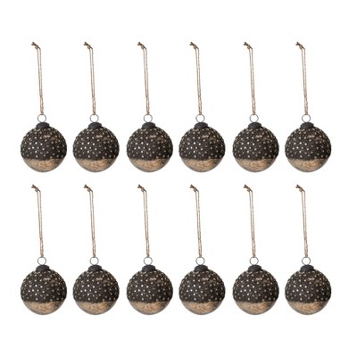Storied Home Round Mercury Glass Ball Ornament with Stars, Dipped Bronze and Silver