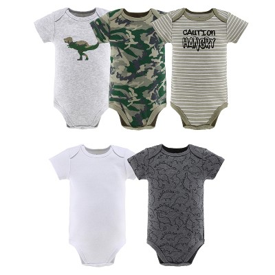 The Peanutshell Baby Boy Short Sleeve Bodysuits, 5-Pack, Camo Dinosaur, Newborn to 24 Months