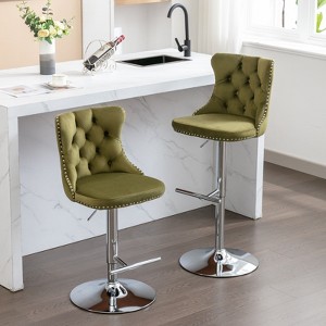 Mshliw Set of 2 Adjustable Swivel Velvet Barstools with Tufted Backrest, Modern Upholstered Counter Chairs with Chrome Base for Kitchen and Home Bar - 1 of 4
