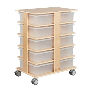 ECR4Kids 20-Compartment Mobile Storage Tower with Cubby Bins with Lids, 5x4, Natural - 1 of 4