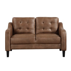 TiramisuBest Gray Microfiber Loveseat, Button Tufted Upholstery, Contoured Arms, Solid Wood Frame, Casual Living Room Sofa Couch - 1 of 4