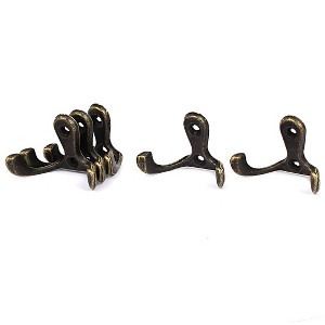 Unique Bargains Wall Mounted Clothes Coat Hat Metal Vintage Style Double Hooks Bronze Tone 5 Pcs - 1 of 4