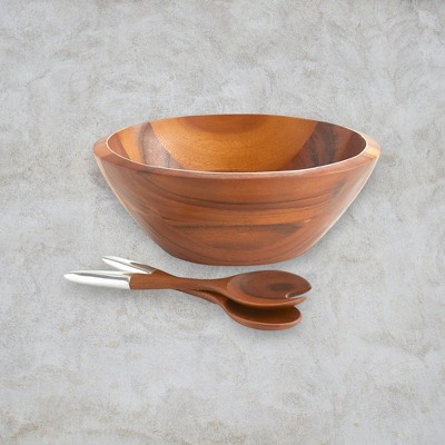 Eclipse Acacia Wood Salad Bowl with Alloy Servers