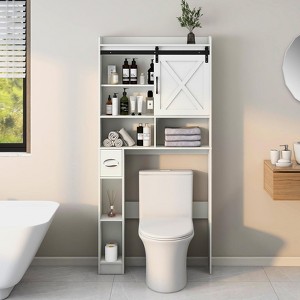 Over The Toilet Storage Cabinet with Sliding Door & Paper Holder Stand, Space-Saving Rack - 1 of 4