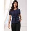 INSPIRE CHIC Women's Dressy Casual Peplum Summer Pleated Crew Neck Belted Short Sleeve Blouses - 4 of 4