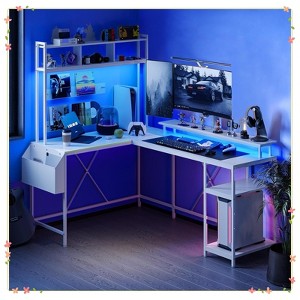 L Shaped Computer Gaming Desk,67" Reversible Large L-Shaped Desk with LED Lights - 1 of 4