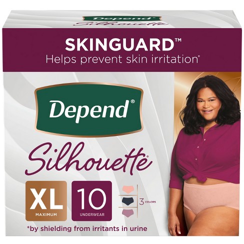 Depend Silhouette Incontinence & Postpartum Underwear for Women - Maximum  Absorbency - XL - Black, Pink & Berry - 10ct