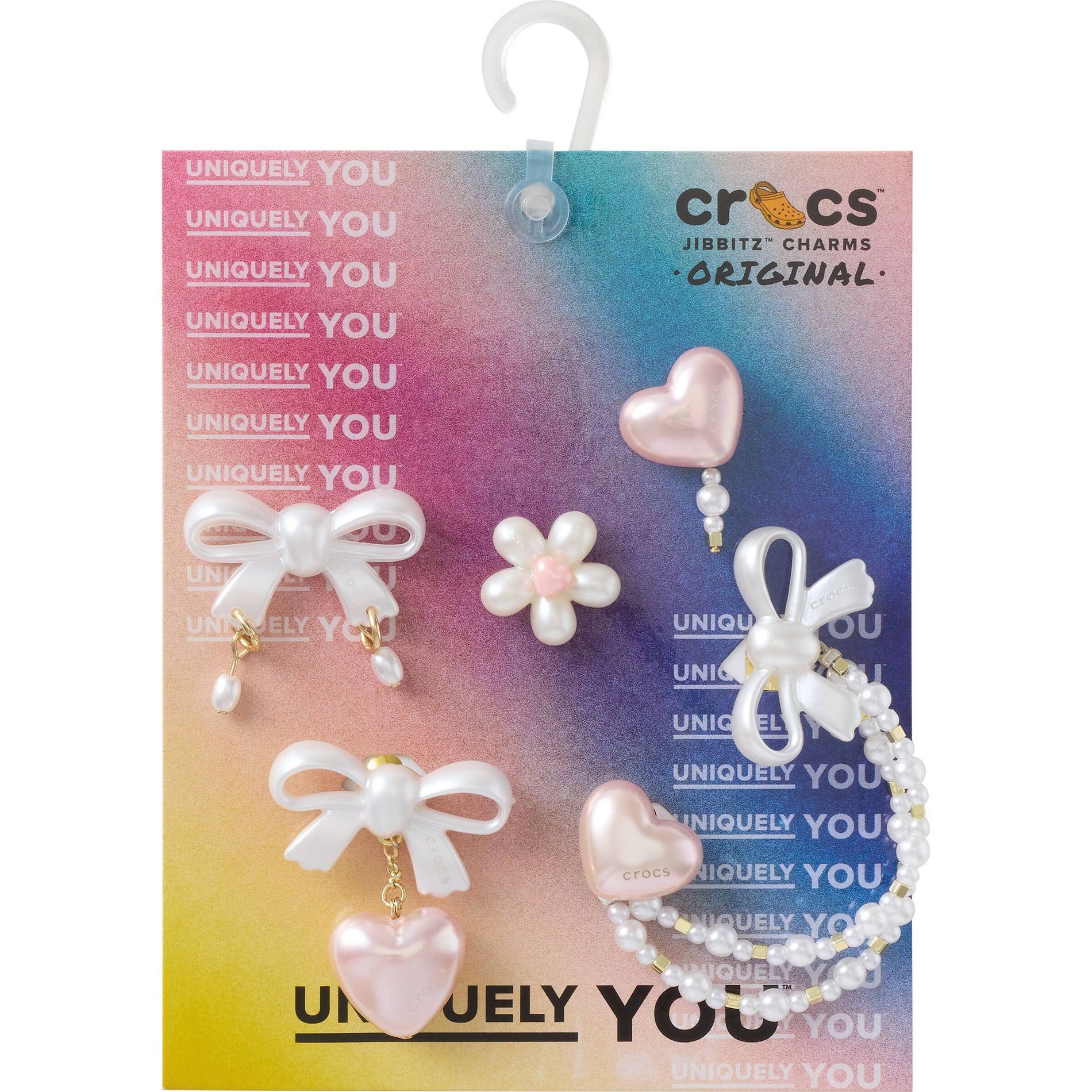 Crocs Jibbitz Bow and Hearts Shoe Decorations 5 pk - Off-White/Pink