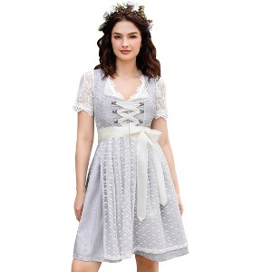 Women's 3-Piece Lace Dress Set Shorts Sleeves Tie Front Midi Silver Color Dress - 1 of 4