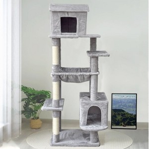Okak 64IN Multi-Level Cat Tree with Scratching Posts, Cat Tower with Unique Cat House and Hammock, Cat Tree for Multiple Cats - 1 of 4