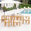 7 PCS Rustic Style Patio Dining Set, Dining Set with Armrest Chairs, Upholstered Dining Chair with Acacia Wood Frame and Cushion-Coolbibila - 3 of 4