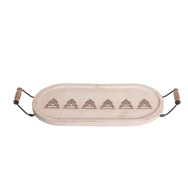 Transpac Wood 20.13 in. White Christmas Long Debossed Tree Tray with Handles, 1 of 4