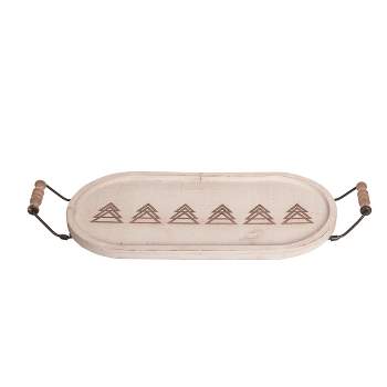 Transpac Wood 20.13 in. White Christmas Long Debossed Tree Tray with Handles
