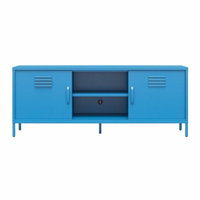 Bright Blue Metal Locker-Style TV Stand with Cabinet for TVs up to 65"