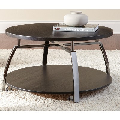 Kumasinova Elegant Mobile Coffee Table with Wheels,2-Tier Center Table with Laminate Tops&Black Nickel Base,Cocktail Table with Casters,Black