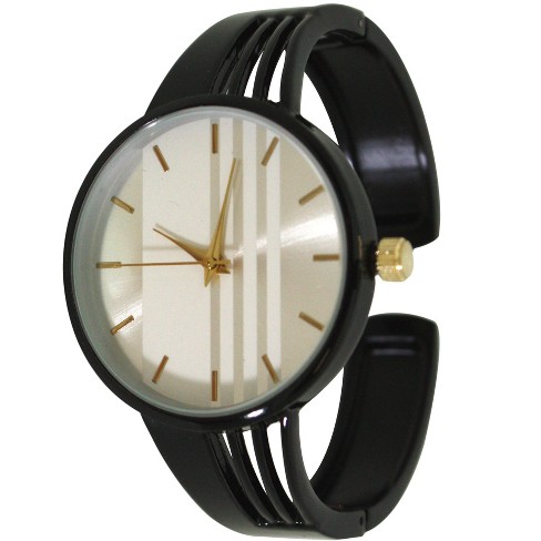 BLACK MODERN STRIPED DESIGN BANGLE WATCH