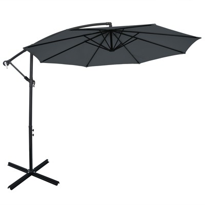 Tangkula 10FT Patio Offset Umbrella 8 Ribs Cantilever Umbrella w/Crank for Poolside Garden