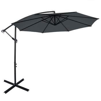 Tangkula 10FT Patio Offset Umbrella 8 Ribs Cantilever Umbrella w/Crank for Poolside Yard Lawn Garden Gray
