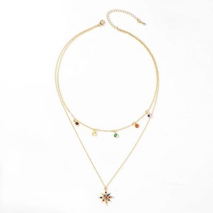 Hollywood Sensation Star Necklace Layered with Rainbow Cubic Zirconia Stones 13 Inches Gold - 1 of 4