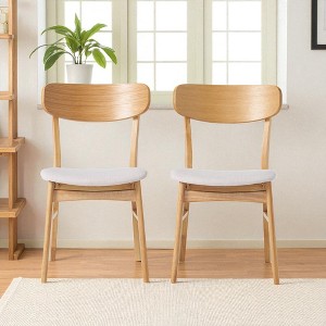 Set of 2 Upholstered Dining Chairs with Solid Rubberwood Legs, Fabric Cushioned Seat, Modern Accent Side Chairs for Dining Room - 1 of 4