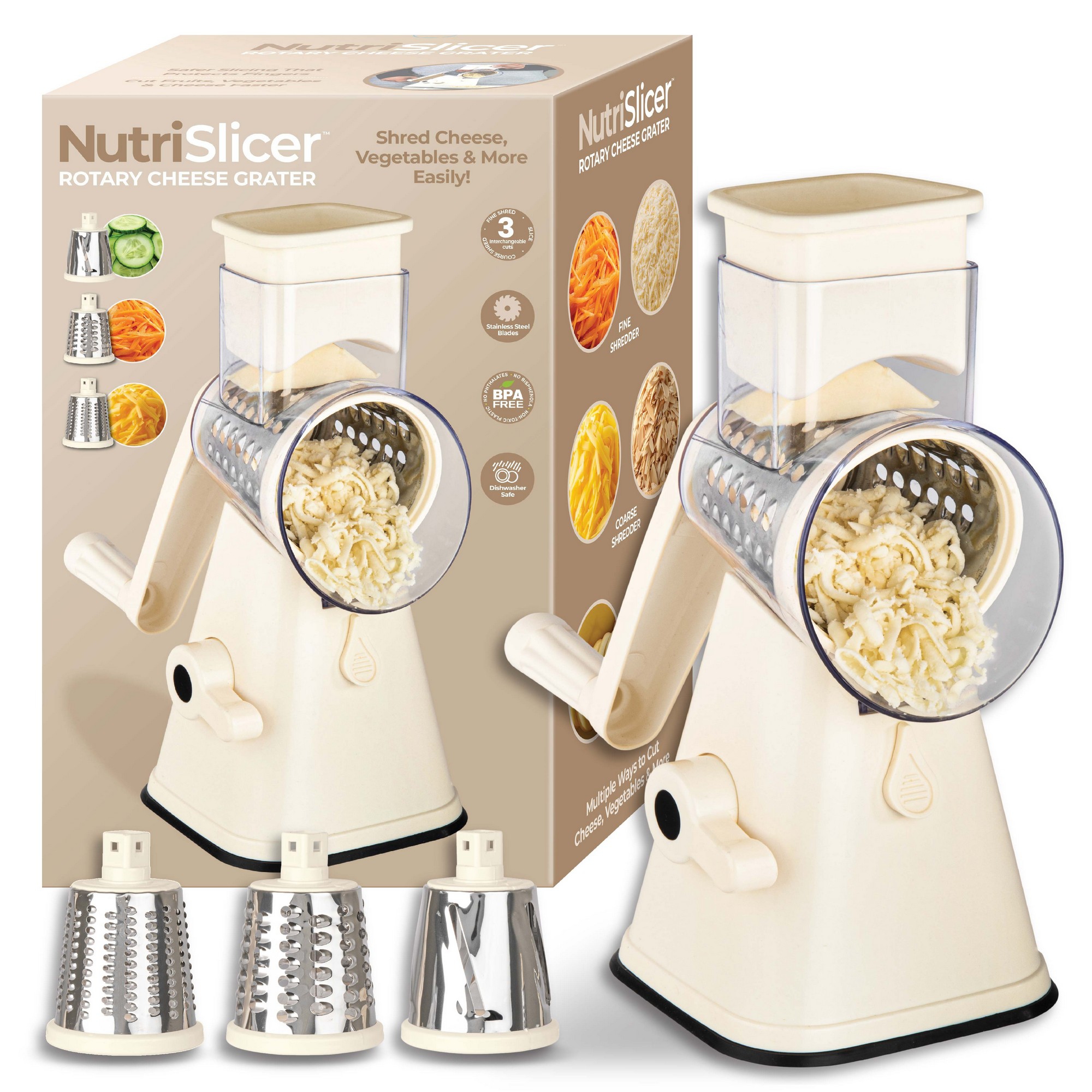 NutriSlicer Cream Vegetable Slicer Cheese Grater Potato Slicer Salad Chopper with Suction Base