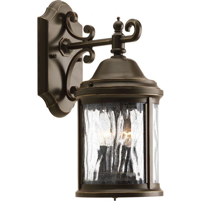 Progress Lighting Ashmore 2-Light Wall Lantern in Antique Bronze with Water Seeded Glass Shade, 1 of 2