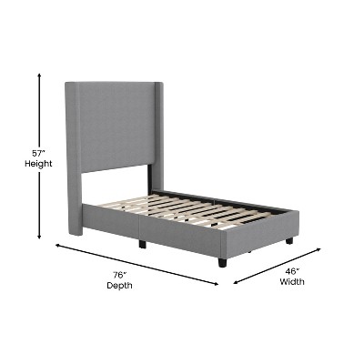 Elysian Twin Gray Linen Upholstered Bed with Sleek Wingback Headboard
