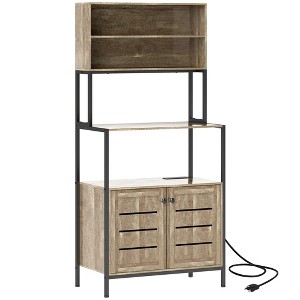 Aghana Digitals Gray Wood Grain Kitchen Baker's Rack with Power Outlets, USB Ports, Storage Shelves - 1 of 4
