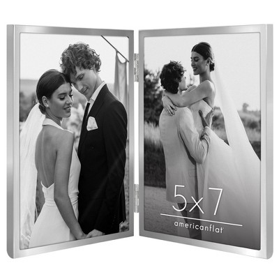 Americanflat Hinged Picture Frame with Shatter-Resistant Glass - Metal Picture Frame Displays Two Photos